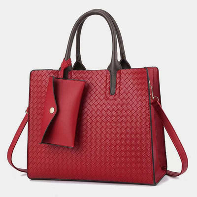 Women Woven Tote Casual Handbag Top Handle Satchel with Small Wallet