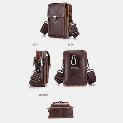 Genuine Leather Multifunctional Waist Messenger Bag with Belt Loop