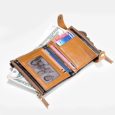 Genuine Leather Multi-function RFID Bifold Wallet