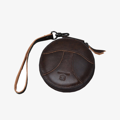 Round Coin Purse Retro Cute Leather Wallet Wrist Bag