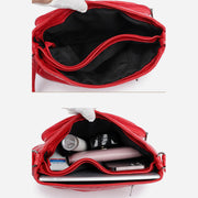 Soft Leather Crossbody Bag Women's Multiple Pocket Wide Strap Purse