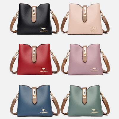 Triple Compartment Small Crossbody Bag for Women Leather Shoulder Purses Handbag