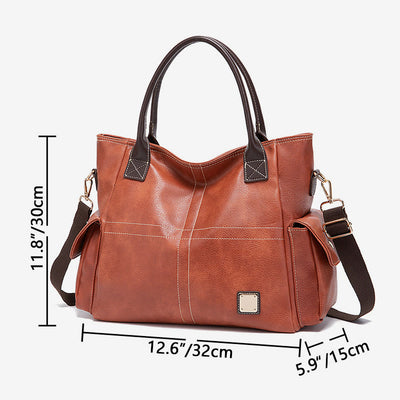 Plain Color Tote Cross Pattern Oil Wax Leather Women Handbag