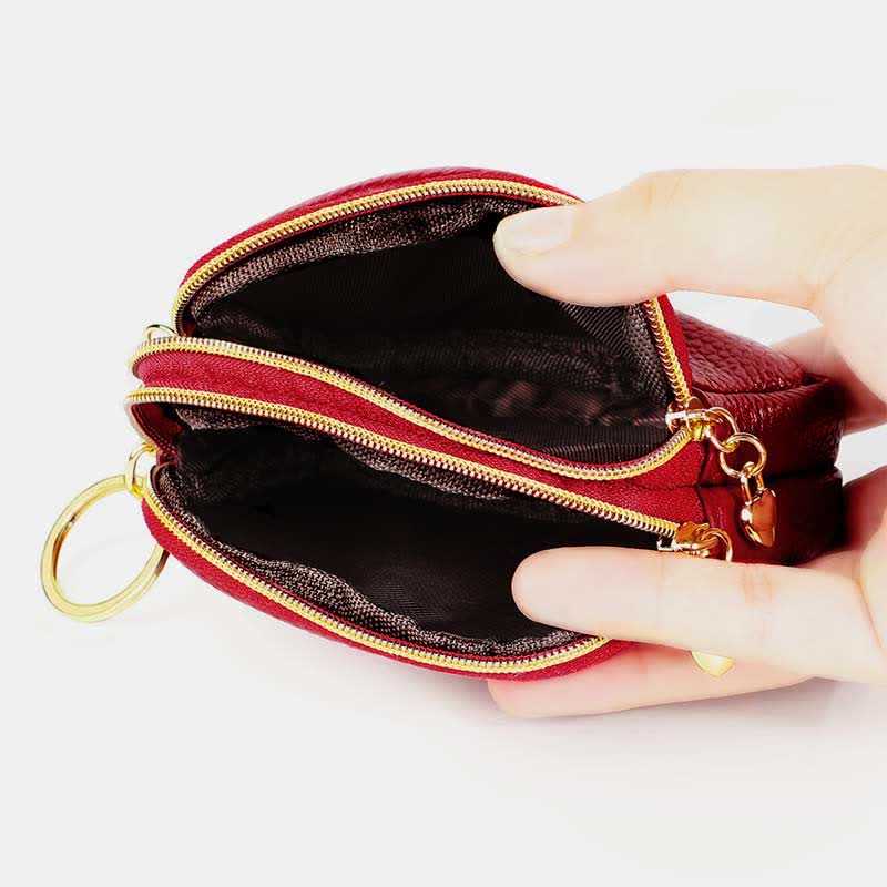 Coin Purse for Women Genuine Leather Double Zip Cash Change Wallet