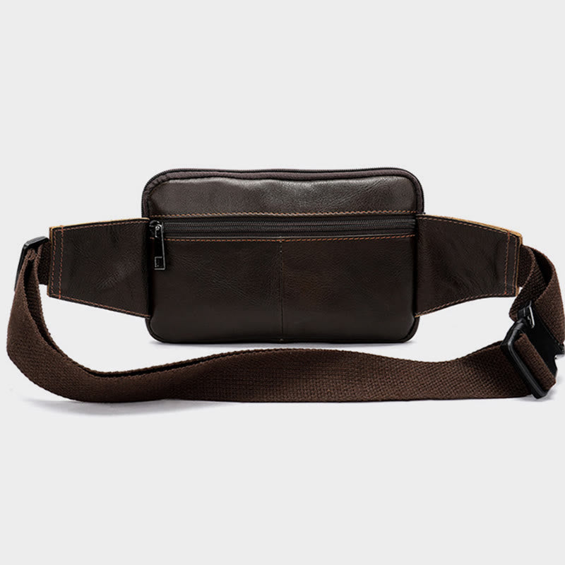 Waist Bag For Men Cowhide Leather Outdoor Running Crossbody Chest Bag