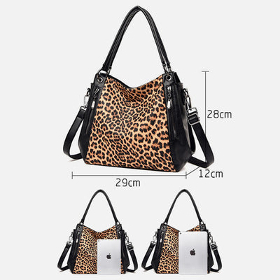 Leopard Zebra Print Tote For Women Vegan Leather Large Handbag