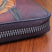 Wallet for Women Multi-Slot Leather Vintage Printing Flower Cash Purse