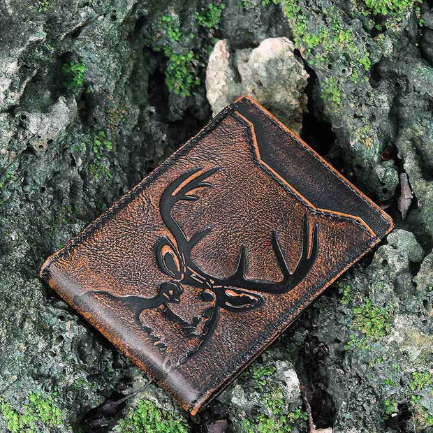 Bifold Wallet For Men Vintage Elk Genuine Leather Classic Purse