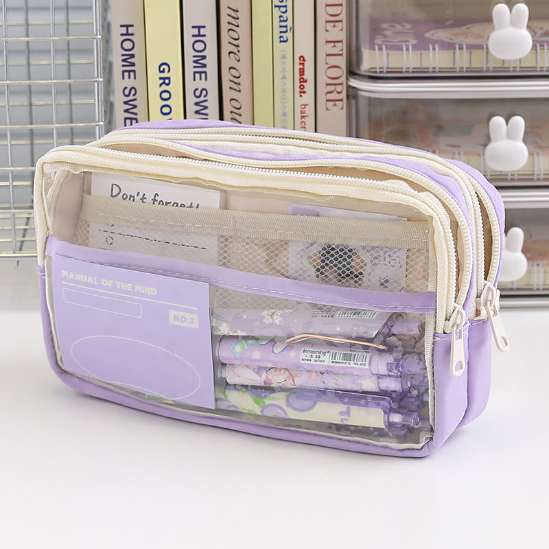 Pencil Case For Students Three Layer Transparent Simple Storage Case