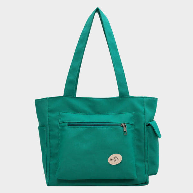 Tote Bag for Women Plain Color Badge Decor Shoulder Bag