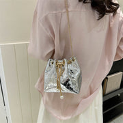 Evening Bag For Party Crocodile Pattern Sparkly Leather Bucket Bag