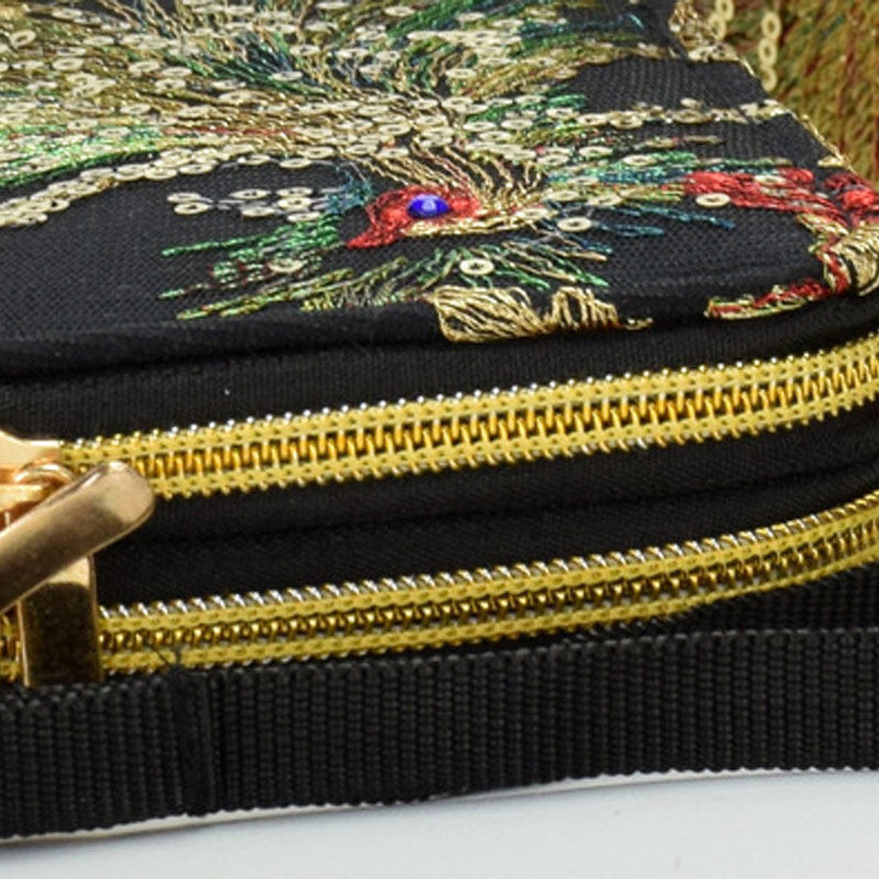 Vintage National Peacock Embroidery Long Wallet Clutch Bag