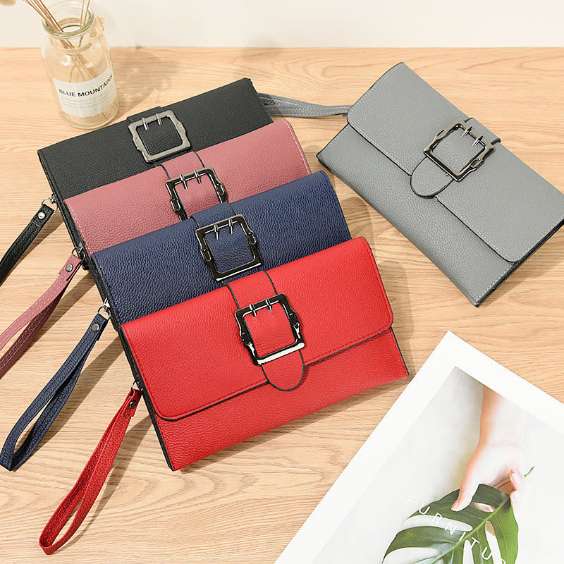 Lychee Pattern Envelope Style Wallet Women Classic Leather Bag