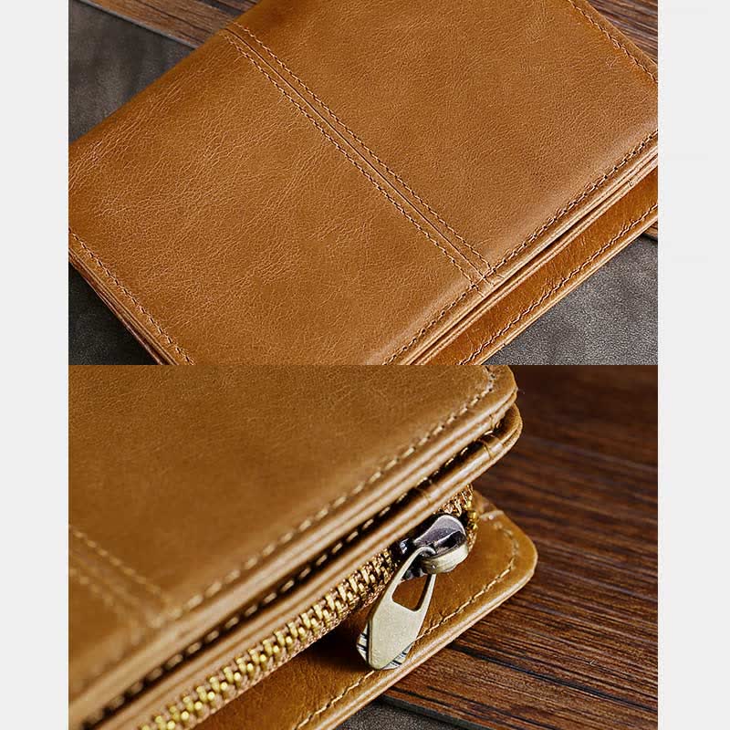 Men Bifold Wallet Real Leather RFID Blocking Short Wallet Coin Purse