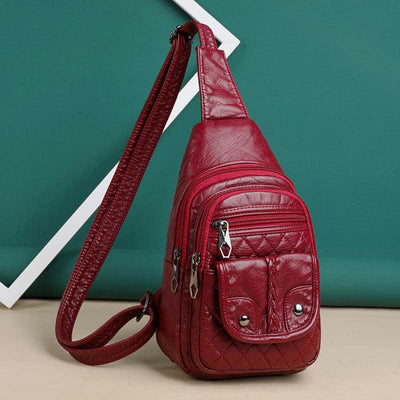 Retro Sling Backpack for Women Multi-Pocket PU Leather Crossbody Chest Bag