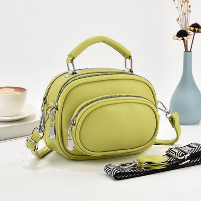 Double Compartment Round Handbag For Women Dating Leather Crossbody Purse