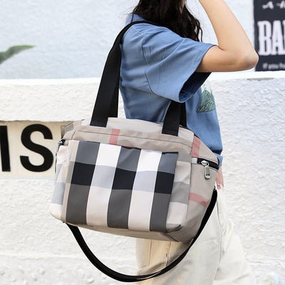 Tote Bag For Women Plaid Pattern Nylon Shoulder Bag