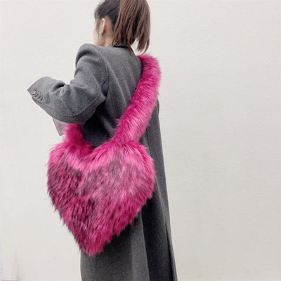 Cute Heart Shape Plush Bag Women Crossbody Party Bag