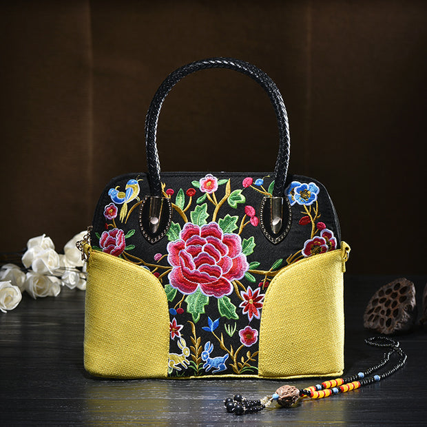 Floral Embroideried Canvas Tote For Women Vintage Crossbody Handbag