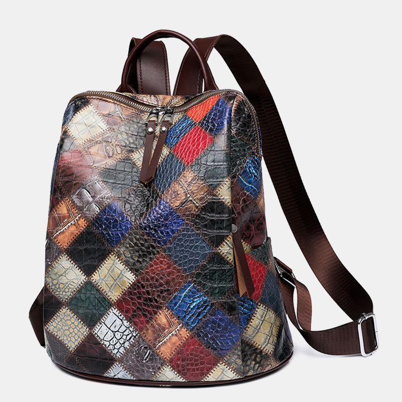 Backpack for Women Color Mosaic Simple Lattice Pattern Journey Bag