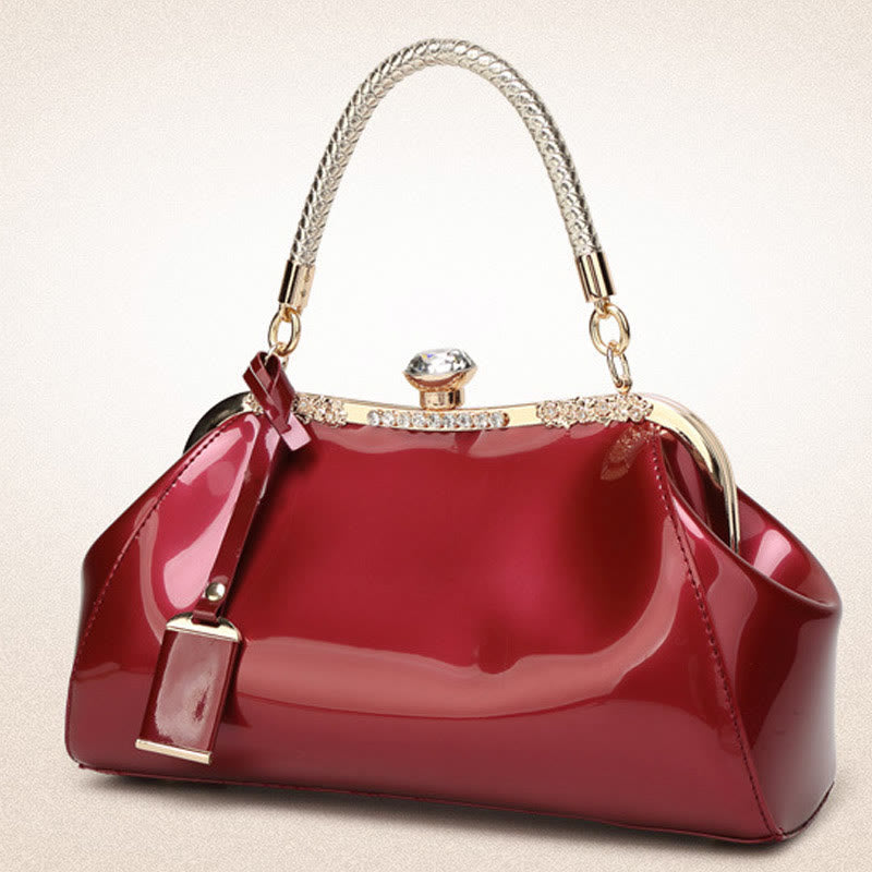 Plain Color Tote Ladies Glossy Patent Leather Crossbody Bag Handbag