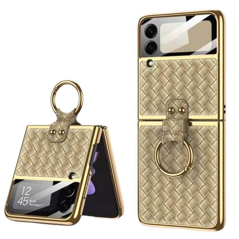 Samsung Galaxy Z Flip 3  Leather Woven Phone Case with Ring Holder