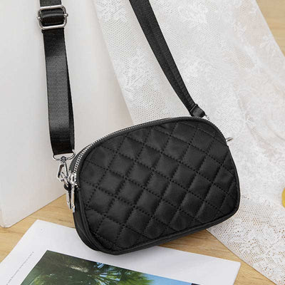 Women Quilted Crossbody Bag Triple Zip Small Nylon Shoulder Purses