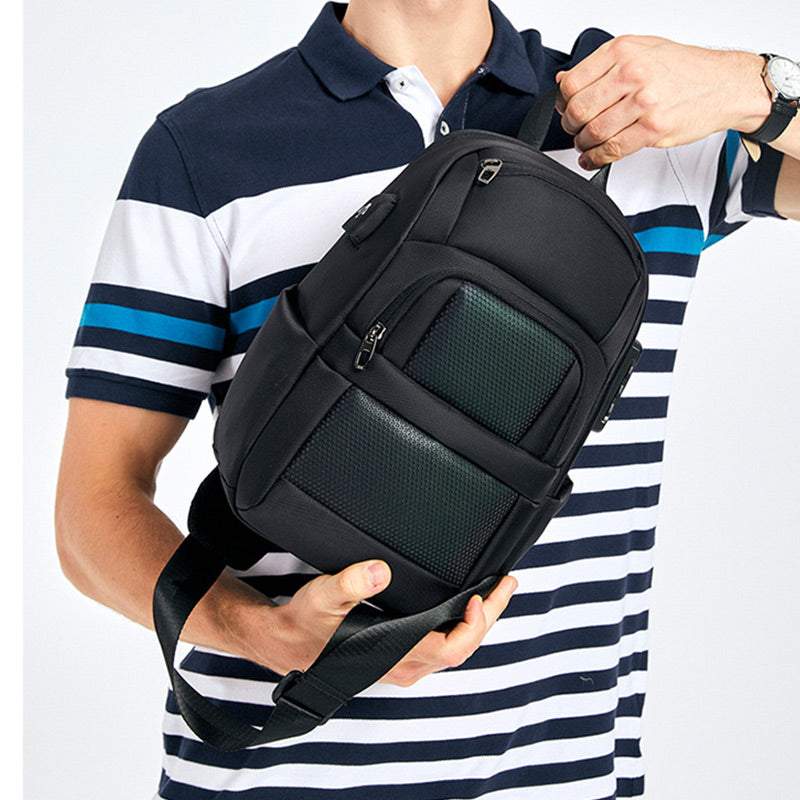 Anti-theft Reflective Sling Bag Men One-Shoulder Backpack with USB Charging Port