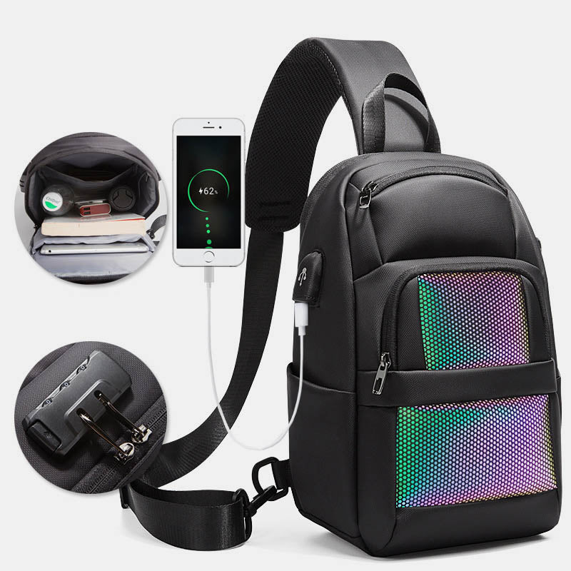 Anti-theft Reflective Sling Bag Men One-Shoulder Backpack with USB Charging Port