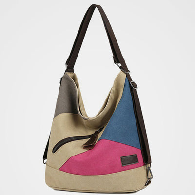 Women's Tote Canvas Backpack for Color Block Shoulder Hobo Bag Rucksack