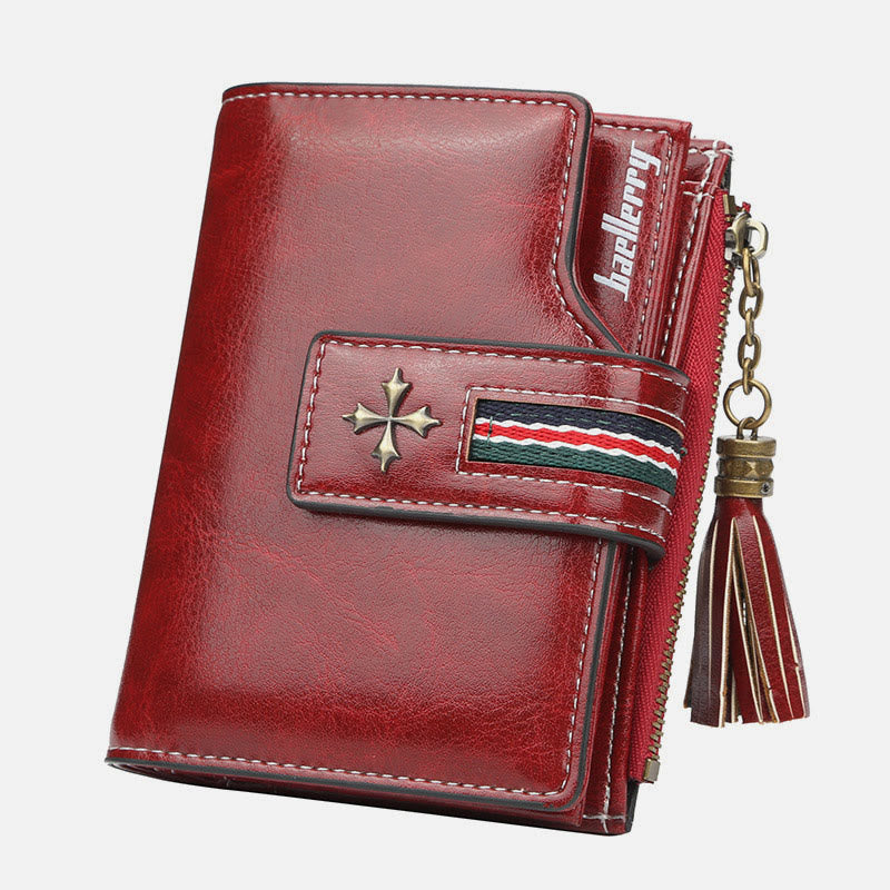 Short Bifold Wallet Retro Multi Slot Women Leather Purse