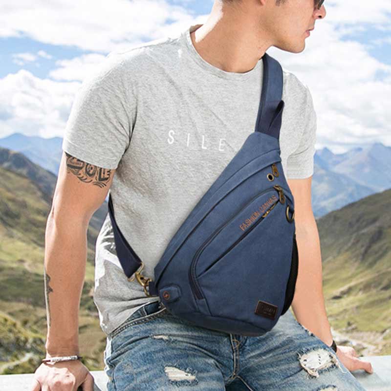 Canvas Chest Bag Men Minimalist Travel Large Sling Bag