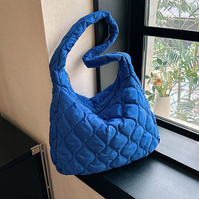 Down Nylon Tote For Winter Solid Color Diamond Crossbody Bag