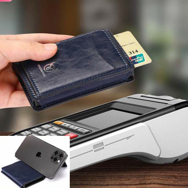 Wallet for Men Minimalist Telescopic PU Leather Card Holder Purse