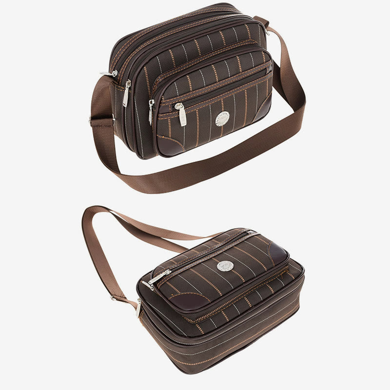 Triple Compartment Crossbody Bag Women Men Stripe Oxford Shoulder Bag