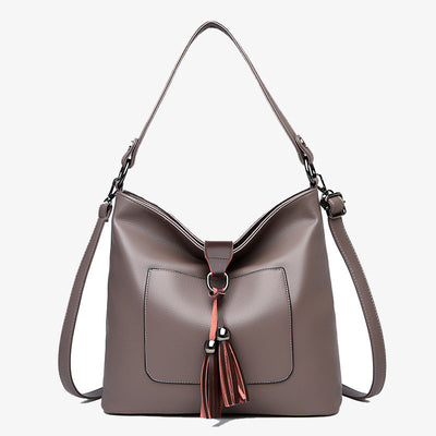 Tassel Tote Elegant Solid Color Leather Purse For Commuter