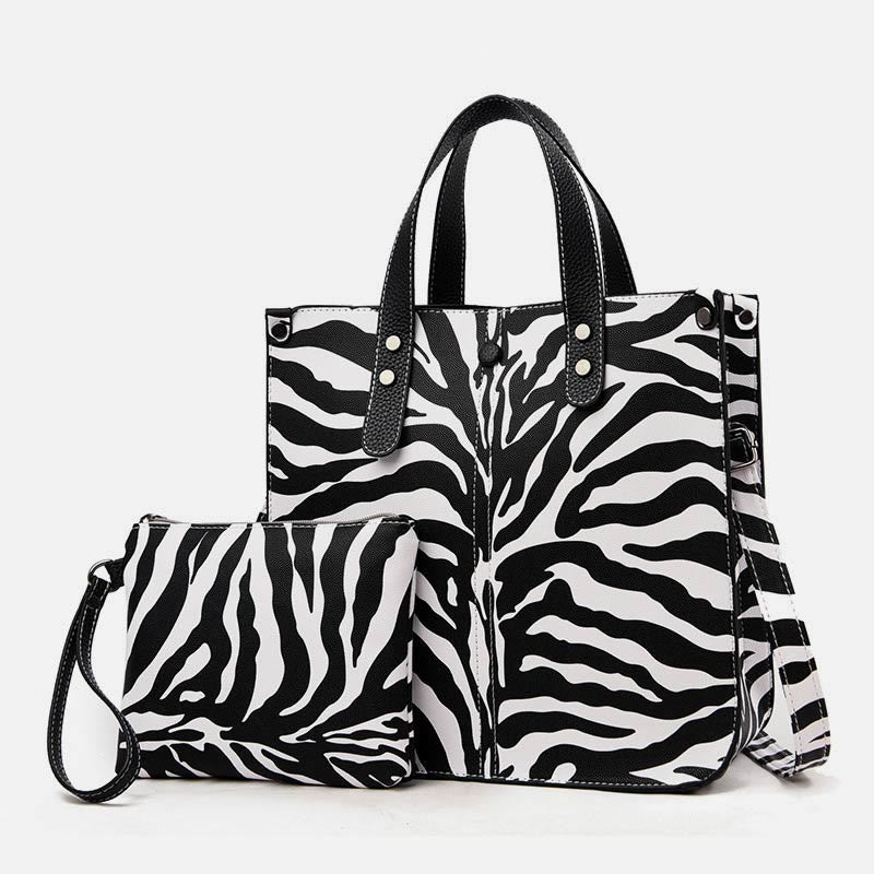 Leopard Print Tote Bag Set For Women Leather Handbag