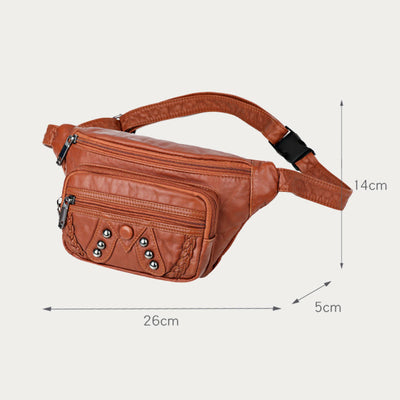 Rivet Waist Bag For Women Large Leather Crossbody Chest Bag