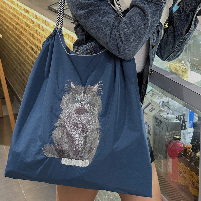 Cute Birds Embroideried Handbag Durable Drawstring Shoulder Bag For Women