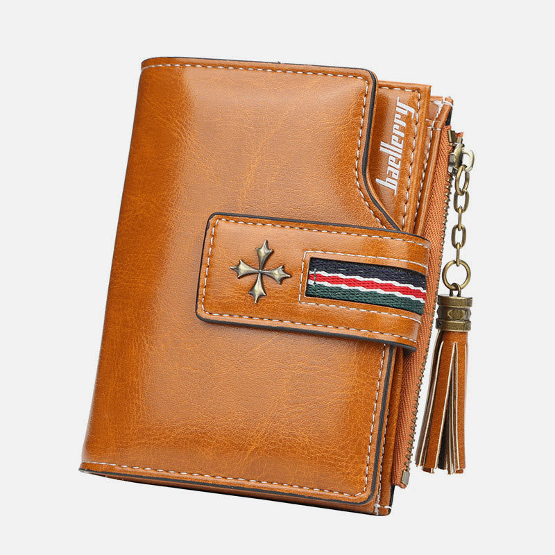 Short Bifold Wallet Retro Multi Slot Women Leather Purse