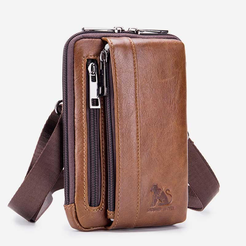 2-Way Use Genuine Leather Belt Loop Holster Mini Crossbody Bag