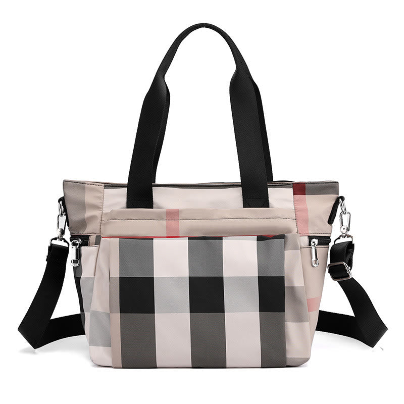 Tote Bag For Women Plaid Pattern Nylon Shoulder Bag