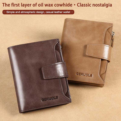 RFID Men's Real Cowhide Detachable Short Wallet