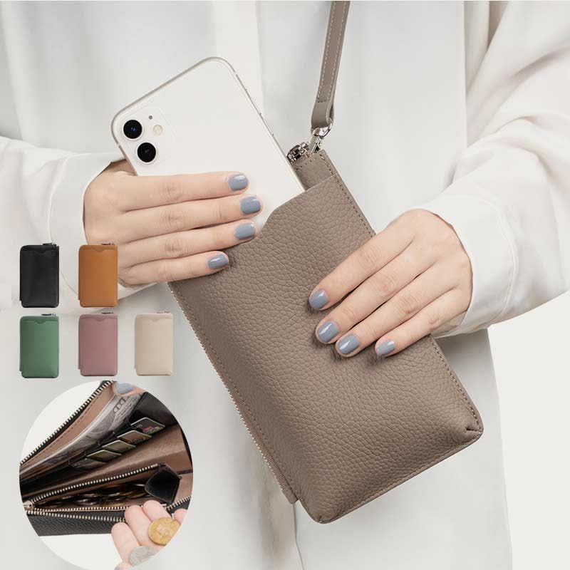 RFID Blocking Leather Phone Crossbody Wallet Bag with Adjustable Strap