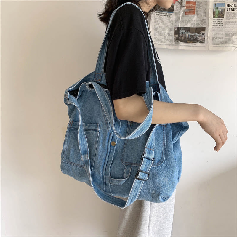 Denim Tote Bag For Women Large Capacity Crossbody Bag