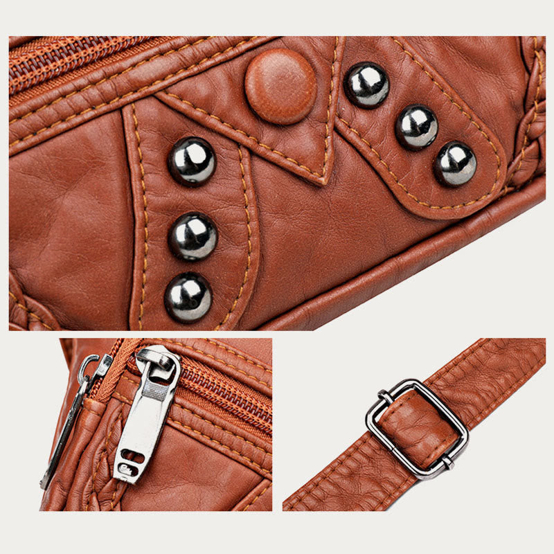 Rivet Waist Bag For Women Large Leather Crossbody Chest Bag