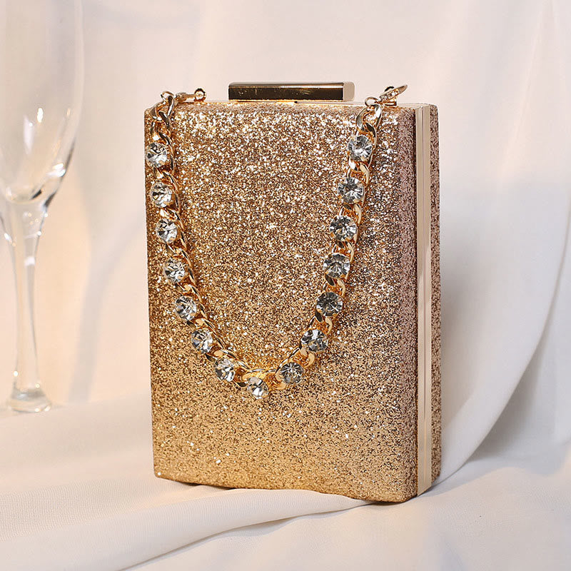 Evening Bag For Women Rhinestone Chain Portable Crossbody Square Handbag