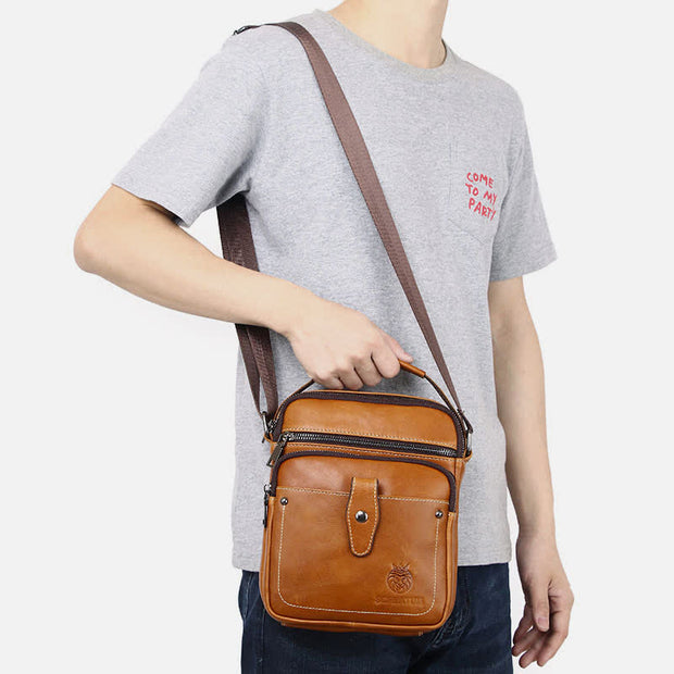 Leather Small Messenger Bag for Men Retro Work Business Shoulder Handbag