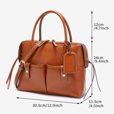 Retro Square Tote For Women Soft Oil Wax Leather Handbag