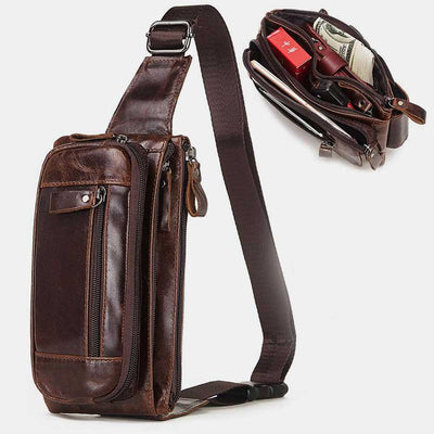 Genuine Leather 3 Layer Multi-Use Waist Pack Sling Bag